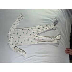 Carters Just One You 12M Frog Print Footed Sleeper Pajamas White Green Viscose